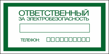 S25 ответственный за электробезопасность (пленка, 200х100 мм) - Знаки безопасности - Вспомогательные таблички - Магазин охраны труда ohranatruda-shop.ru